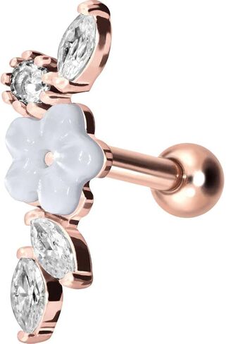 Piercingline Surgical Steel Helix Piercing Jewelry Flower + Crystal Leafs Screw Back Strains للنساء والرجال in Kuwait