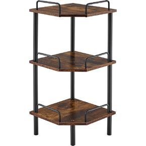 Tajsoon Corner Shelf Stand, 3 Tier Industrial Corner Shelves, Multipurpose Standing Display Shelf, Corner Shelving Unit for Bedroom, Living Room, Office, Kitchen, Rustic Brown