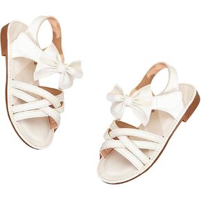 Gorglitter Girl's Criss Cross Strappy Bow Cute Flat Flat Plate Open Ene Backstrap Facalts