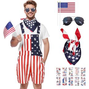 American Flag Overalls Men,Red White and Blue American Flag Shorts,4th of July Overalls for Men Women in Kuwait