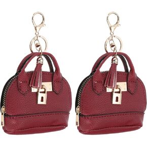 PATIKIL Mini Tote Bag Keychain, 2 Pcs Cute Coin Purse Keychain PU Leather Backpack Purse Key Chain Little Cosmetic Bag Keychains for Women Makeup Card Data Cable, Light Blue/Light Pink
