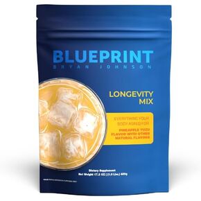 Blueprint Bryan Johnson Longevity Mix - Muscle Builder & Recovery Supplement - Promotes Focus and Balanced Mood - Creatine, L-Theanine- Vegan, Keto Friendly (30 Servings (Pack of 1), Blood Orange)
