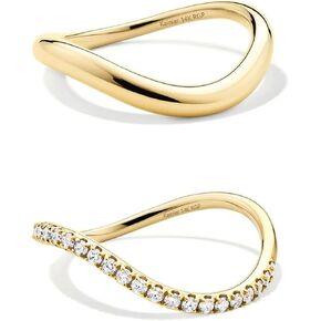 Kainier 2pairs Stacking Rings for Women 1mm 14K Gold Plated CZ V-Shaped Wavy Ring Thin Pinky Thumb Knuckle Ring Comfort Fit Size 5 to 10