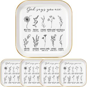 5 Pcs Christian Spiritual Gifts for Women God Says You Are Bible Verse Trinket Tray Jewelry Dishes for Mother's Day