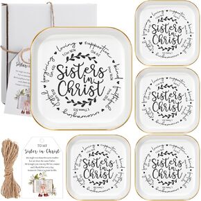 5 Sets Christian Gifts for Women Sister in Christ Bible Verse Ceramic Ring Tray Jewelry Dish Tray Religious Scripture Spiritual Gifts for Christian Women Birthday Christmas
