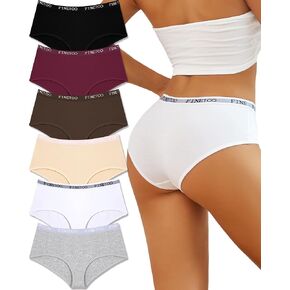 FINETOO Womens Underwear Cotton Hipster Sexy Panties Full Coverage Briefs Stretch Bikinis Comfortable Cheeky 6 Pack