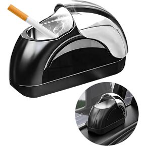Car Ashtray with Lid, Portable Smokeless Car Door Cigarette Ashtray with LED Light, Windproof Automotive Ash Tray for Most Car Home Office Outdoor Use, Car Accessories (Black)