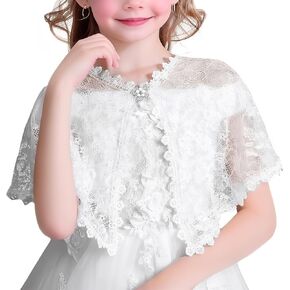Girl's Elegant Lace Bridal Wedding Shawls, White Floral Embroidered Shrug Bolero Cape Guest Bridesmaid