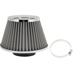 Engine Air Filter 76mm High Flow Mushroom Head Clamp-On Cold Air Intake Filter Closed-Top Cool Air Filter Cleaner 1 Clamp Silver Tone for Car