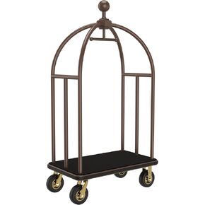 Luggage Cart for Hotel and Commercial Use – 600 lbs Heavy Duty Utility Trolley with Silent 8" Wheels, Rust-Resistant Steel Frame, Non-Slip Carpet Platform, 41"x24"x73" (Bronze Gold)