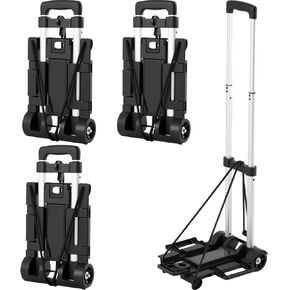 3 Set Folding Hand Truck Dolly with Expandable Base Plate 77 Lbs 2 Wheels Roll Luggage Cart with Elastic Ropes Portable Luggage Cart Collapsible Dolly for Airplane Travel Shopping Office