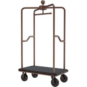 Hotel Luggage Cart, 1500 lbs Capacity Bellman Trolley with 8" Quiet Rubber Wheels, Rustproof Steel Frame, Carpeted Deck with Bumper, for Hotels, Resorts, Condos – Copper Finish
