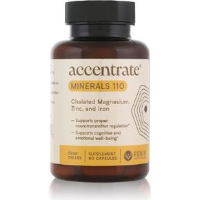 Accentrate Minerals 110 - Brain Ready Nutrition for Teens and Adults – Chelated Magnesium, Zinc, Iron – Mental Wellness Mineral Supplement for Focus, Mood & Brain Support – 90 Capsules