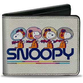 محفظة الفول السوداني الفول السوداني ، BIFOLD ، الفول السوداني ، إطلاق رائد الفضاء Snoopy يطرح اللون الأبيض متعدد ، جلد نباتي