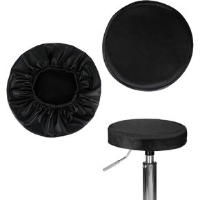 2 Pack Round Stool Cover Leather, 13.4 Inches Round Faux Leather Stool Cover Waterproof Seat Cushion, Bar, Kitchen, Dining Room Slip Cover Home Office Chair (Black)