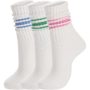 Ultrafun 3/5 أزواج من سيدة Scrunch Crew Socks Cotton Retro Boot Calf Slouch Slouch Sports Discal