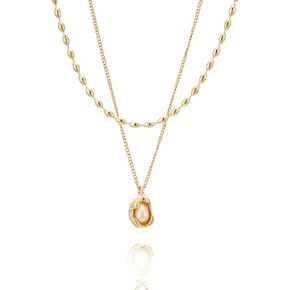 Sylph Dainty Pearl Pendant Necklaces for Women 14k Gold Plated Layered Choker Necklaces Delicate Minimalist Pearl Chain Necklace Jewelry Sets for Women