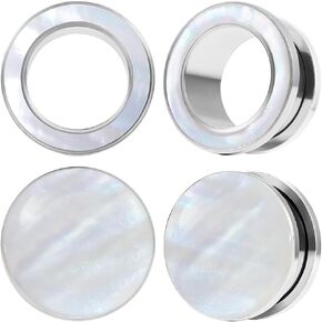 Shell Opal Ear Gauges Hollow Solid Tunnels Plugs 2 Pairs/4Pcs Hypoallergenic Stainless Steel 0g 2g 00 Taper Piercing Expander Stretchers Body Piercing Jewelry