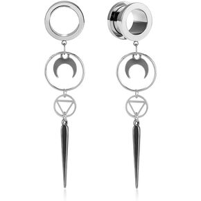 Moon Pendant Ear Gauges Plugs - Dangle DIY Tunnel Plugs for Ear Stretching, Body Jewelry Accessories for Men and Women