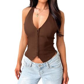 Women's Sexy Halter V Neck Tank Top Summer Sleeveless Trendy Vest Club Date Night Going Out Tops in Saudi Arabia
