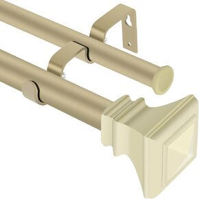 SCITOO Window Curtain Rods,1 Inch Champagne Gold Telescoping Curtain Rods for Windows 36-72 inch double curtain rod Resin Finial