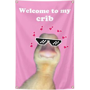 Welcome to My Crib Flag Funny Tapestry 2x3Ft Meme Banner Wall Hanging Tapestries for College Dorm Room Man Cave Parties Decoration