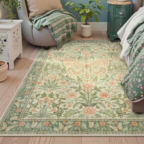 Collive 5x7 Butterfly Area Rug, Vintage Floral Rug for Girls Bedroom Washable Non Slip, Soft Boho Insect Carpet for Living Room Nursery Kids Room Playroom, Grass Green in Kuwait