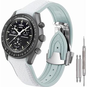 Strap for Omega×Swatch MoonSwatch Watch 20mm,Curved end seamless rubber strap,Folding Buckle Band Compatible with Omega×Swatch Moonswatch Speedmaster Watch Men Women