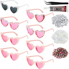 Flutesan 8 Pcs DIY Heart Sunglasses Bachelorette Rhinestone Pearl Bride Sunglasses Gift Bachelorette Wedding Party Favor