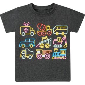 Lovekider Construction Shirt for 3-6T Boys Funny Truck Toddler Kids T-Shirt Short Sleeve Car Tractor Excavator Tee Shirts