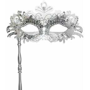 Masquerade Mask for Women with Stick Unique White Opera Venetian Masks Mardi Gras Mask
