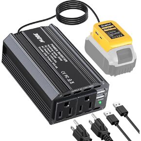 300W Portable Power Inverter for DeWALT 20V Batteries – Outdoor Battery Converter with 3USB&1Type C&2AC Outlets, Converting DC 18V/20V to AC 110V-120V, for Camping, RV, and Emergency Power (Tool Only)