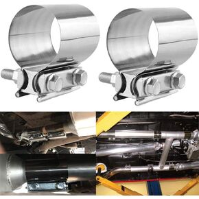 Butt Joint Exhaust Band Clamp Repair Preformed for 2" OD to 2" OD Exhaust Pipe Connection 304 Stainless Steel (2 pack 2'')