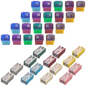 16 PCS 32V Mini Slotted Automotive MCASE Shaped Cartridge Fuse Kit, 15A/20A/25A/30A/40A/50A/60A