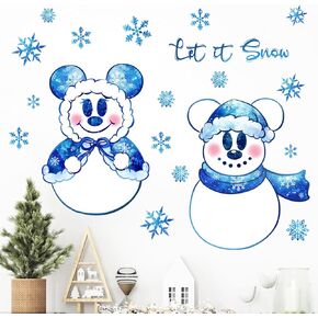 Mfault Winter Cartoon Mouse Snowman Wall Decals Stickers, Let It Snow Blue Snowflake Decorations Bedroom Art, Seasonal Christmas Tree Castle Home Kitchen Decor