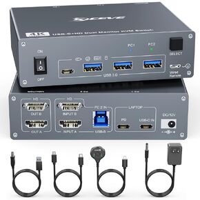 USB 2.0 Switch, 2 in 1 Out / 1 in 2 Out Bidirectional USB Switcher for 2 Computers Share 1 USB Devices, Mouse, Keyboard, Scanner, Printer
