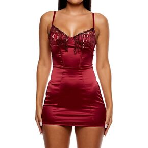 Forplay Women's Peep Show Sequin Fringe Chemise Lingerie Set