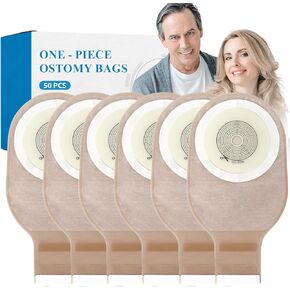 Colostomy Bags, Ostomy Supplies, One - Piece Ostomy Drainable Pouches for Ileostomy Stoma Care, Hook & Loop Closure, 10 PCS, A Customizable Cut - to - Fit Baseplate(15-60mm)