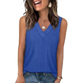 WIHOLL Tank Top for Women Summer Outfits V Neck T Shirts Trendy Eyelet Sleeveless Basic Beach Vacation Clothes