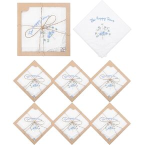 Kinlop Embroidered Wedding Happy Tears Handkerchiefs, 11"x11" Handkerchiefs with Lace, Something Blue Gift for Bride Party