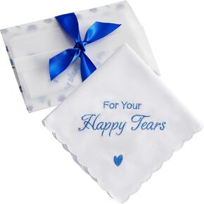 Happy Tears Handkerchief Wedding Gifts Something Blue Gift for Bride to Be Mother of the Bride and Groom Gift, AKI-103R