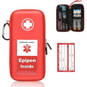 EpiPen Carry Case, Hard Emergency Medical Bag with Carabiner-for 2 EpiPens, Asthma Inhaler, Auvi-Q,Eye Drops,Anti-Histamine,Allergy Medication,Diabetes Travel Case for Adults and Kids