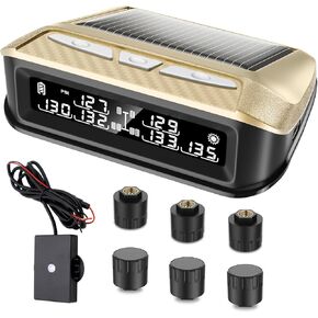 RV Tire Pressure Monitoring System 6 sensors, 0-199PSI TPMS with Signal Booster,Solar Monitor for Truck,Trailer,Camper,5th Wheel,6 Alerts,Long Sensing Distance