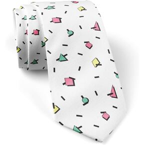 Skinny Slim Fashion Necktie for men, Novelty Conversational Neckwear Ties (Geometric 1980S Style Pattern)
