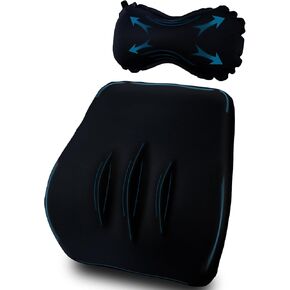 Support Pillow for Car Driving Seat, Soft Comfortable Lumbar Memory Foam Backrest Ergonomic Design Pain Relief, Filler Inflatable Travel Headrest Portable Adjustable