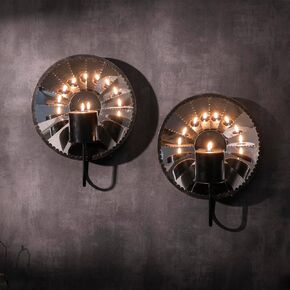 Mirror and Iron Candle Sconces,Silver Wall Candle Holder Set of 2, Multi-Angle Light Reflection Wall Decor for Wall Decor Living Room，Dining Room 11.8" H x 10.8" W x 4.9" D