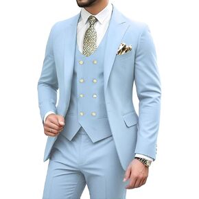 Mens Suit 3 Piece Double Breasted Suit Men Slim Fit Formal Tuxedo Suit Set Groomsmen Wedding Prom Suits