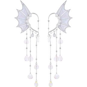 FRESHME Fairy Elf Ear Cuffs - Mermaid Ears Non Piercing Silver Elven Ear Climbers with Shell Tassel Auricular Fins Earrings Renaissance Renfaire Dress Up Cosplay Accessories for Women Adult