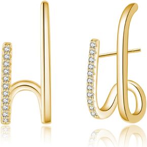Reffeer Solid 925 Sterling Silver Cz Crawler Earrings Cuff for Women Teen Girls Wrap Stud arock Cuff Post Stud arrings