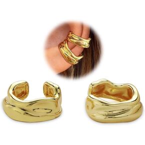 Chunky Sculptural Ear Cuffs Non Piercing for Women - Dainty 14K Gold Plated Cuff Earring Thick Cartilage Earrings Jewelry in Kuwait